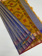 VSAS1285 - dual blue color body , mustard color pallu , blouse.