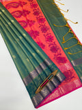 VSAS1286 - dual green color body , pinkish orange color pallu , blouse.