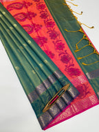 VSAS1286 - dual green color body , pinkish orange color pallu , blouse.