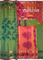 VSAS1298 - dual green color body , pinkish orange color pallu , blouse.