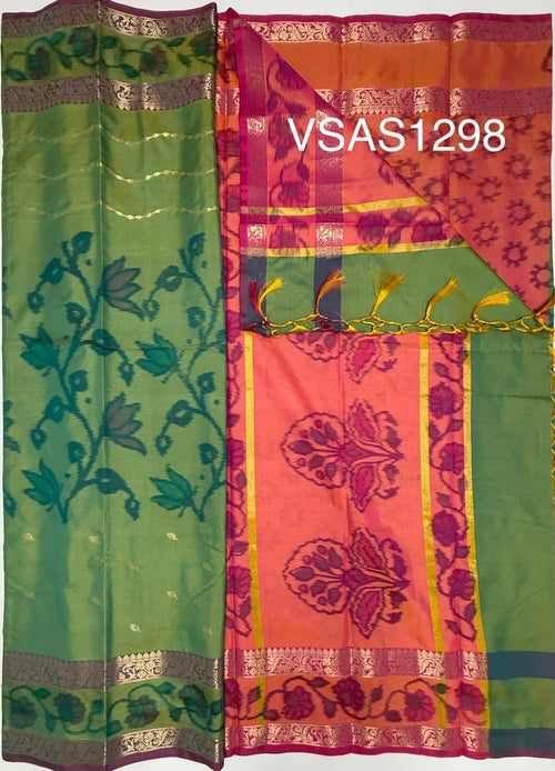VSAS1298 - dual green color body , pinkish orange color pallu , blouse.