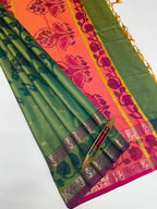 VSAS1298 - dual green color body , pinkish orange color pallu , blouse.