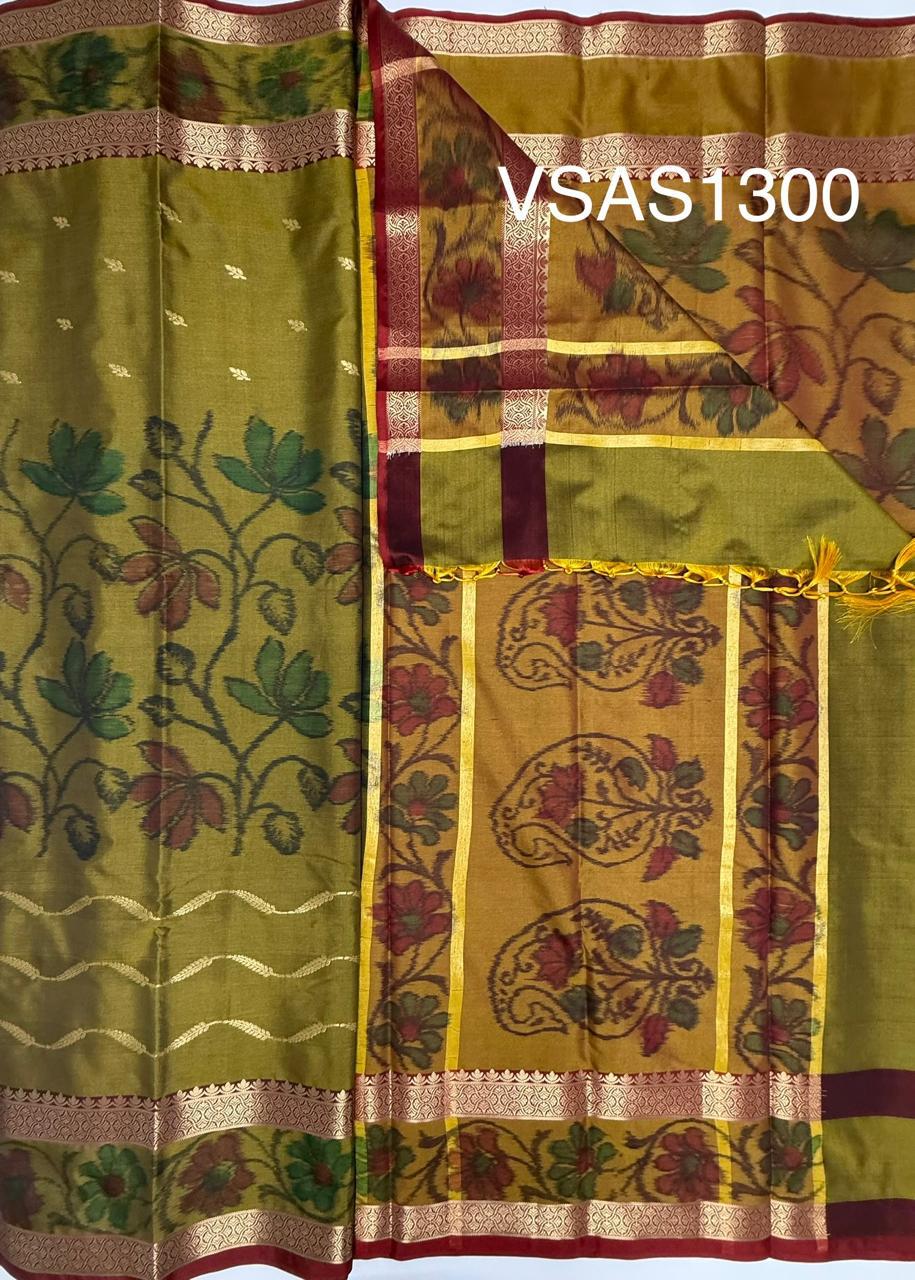 VSAS1300 - mehandi green color body , mustard color pallu , blouse.
