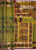 VSAS1300 - mehandi green color body , mustard color pallu , blouse.