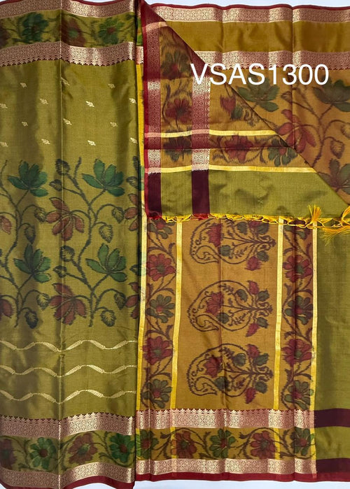 VSAS1300 - mehandi green color body , mustard color pallu , blouse.