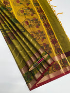VSAS1300 - mehandi green color body , mustard color pallu , blouse.