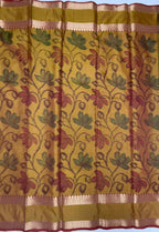 VSAS1300 - mehandi green color body , mustard color pallu , blouse.