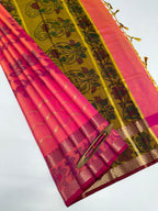 VSAS1301 - pinkish orange color body , mustard color pallu , blouse.