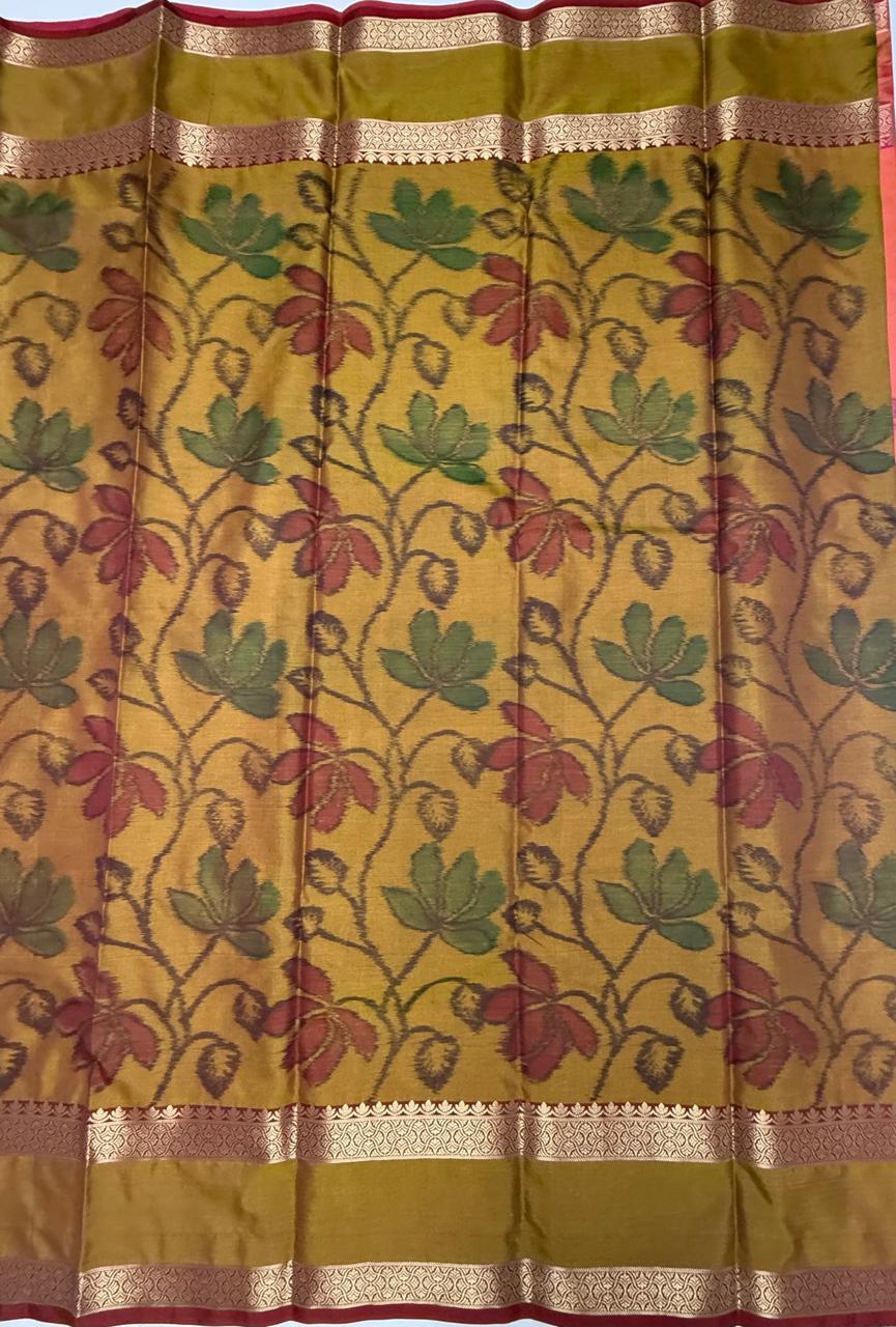 VSAS1301 - pinkish orange color body , mustard color pallu , blouse.
