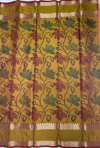 VSAS1301 - pinkish orange color body , mustard color pallu , blouse.