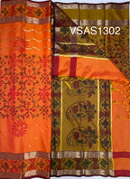 VSAS1302 - orange color body , mustard color pallu , blouse.