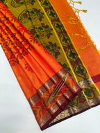 VSAS1302 - orange color body , mustard color pallu , blouse.
