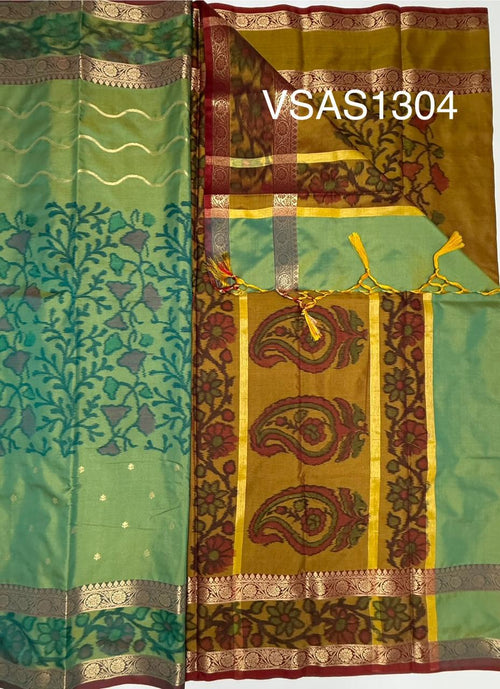 VSAS1304 - dual green color body , mustard color pallu , blouse.