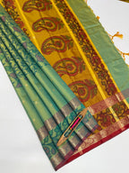 VSAS1304 - dual green color body , mustard color pallu , blouse.