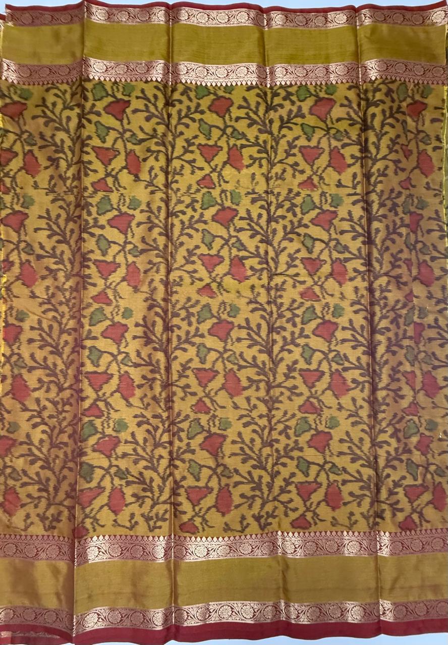 VSAS1304 - dual green color body , mustard color pallu , blouse.