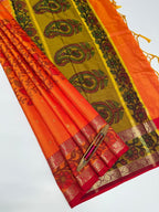VSAS1306 - orange color body , mustard color pallu , blouse.