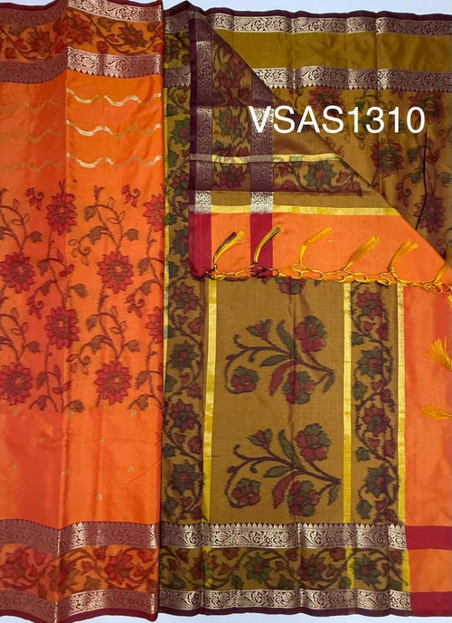 VSAS1310 - orange color body , mustard color pallu , blouse.