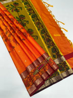 VSAS1310 - orange color body , mustard color pallu , blouse.