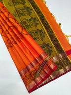 VSAS1313 - orange color body , mustard color pallu , blouse.