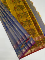 VSAS1314 - dual blue color body , mustard color pallu , blouse.