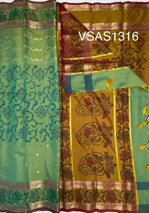 VSAS1316 - dual green color body , mustard color pallu , blouse.