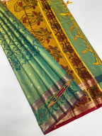 VSAS1316 - dual green color body , mustard color pallu , blouse.