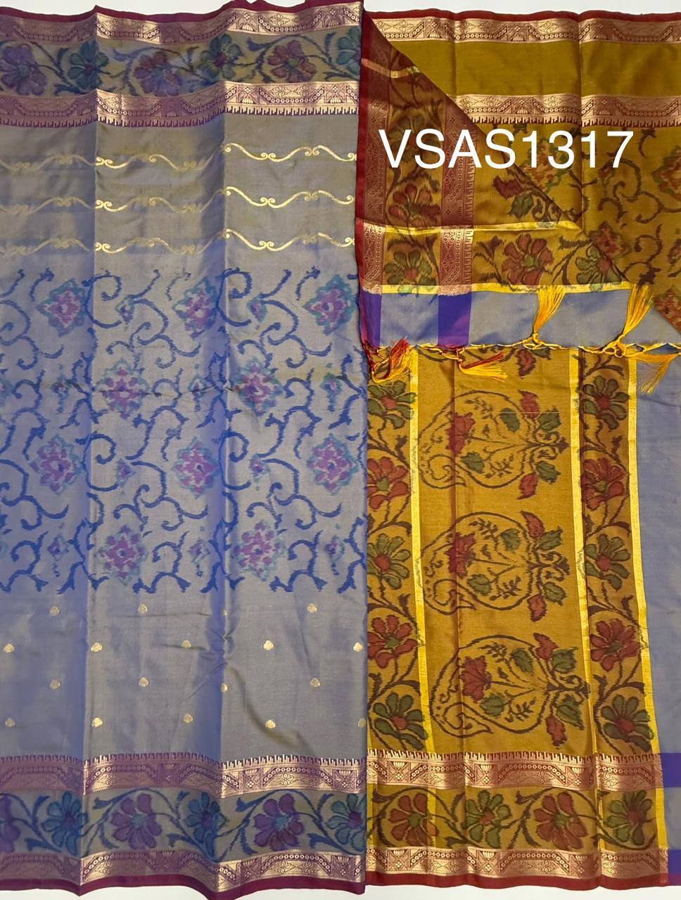 VSAS1317 - dual blue color body , mustard color pallu , blouse.