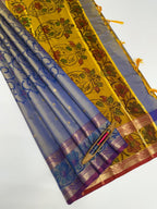 VSAS1317 - dual blue color body , mustard color pallu , blouse.