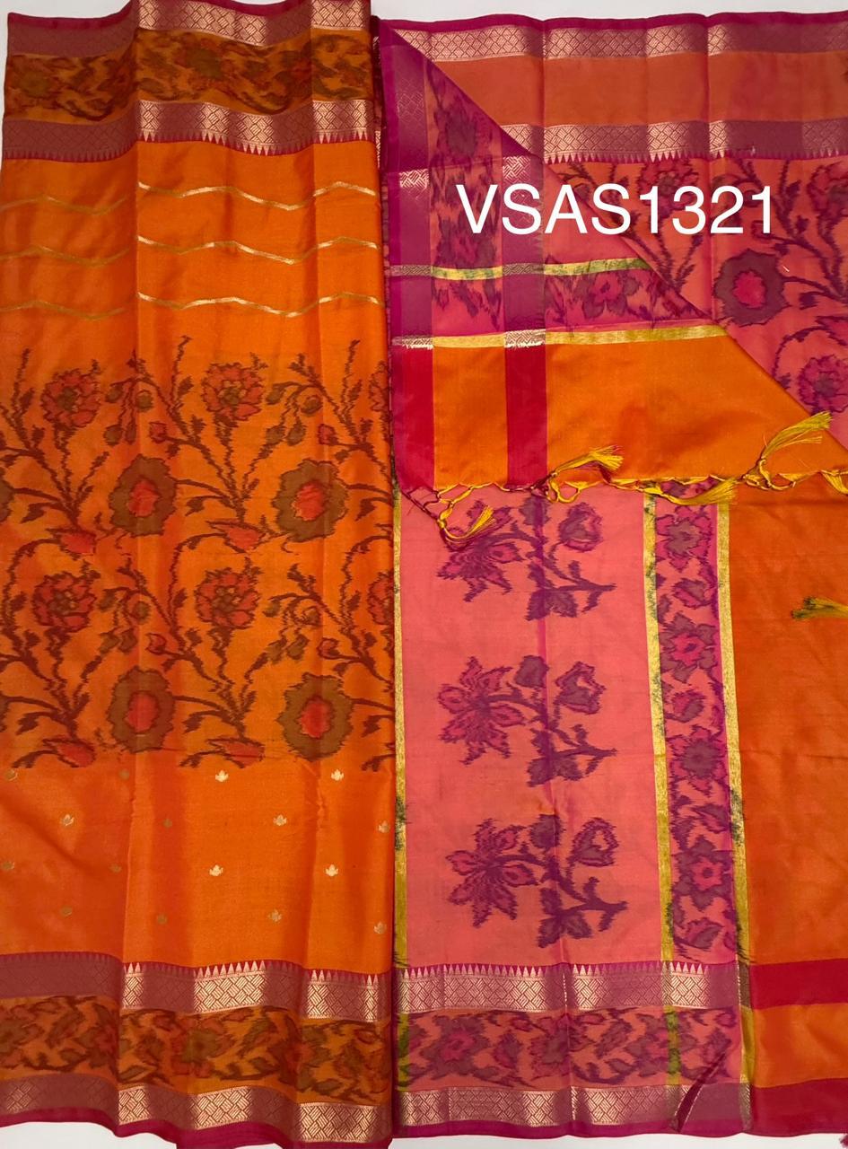 VSAS1321 - orange color body , pinkish orange color pallu , blouse.