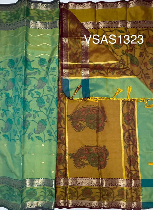 VSAS1323 - dual green color body , mustard color pallu , blouse.