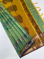 VSAS1323 - dual green color body , mustard color pallu , blouse.