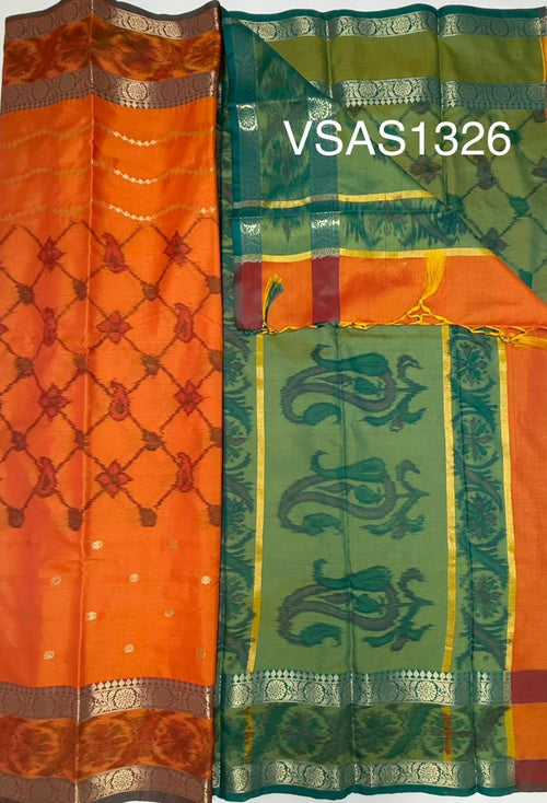 VSAS1326 - orange color body , mehandi green color pallu , blouse.