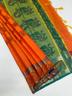 VSAS1326 - orange color body , mehandi green color pallu , blouse.