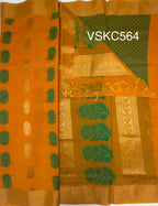 VSKC564 - mango yellow color body ,&nbsp; green color pallu , blouse.