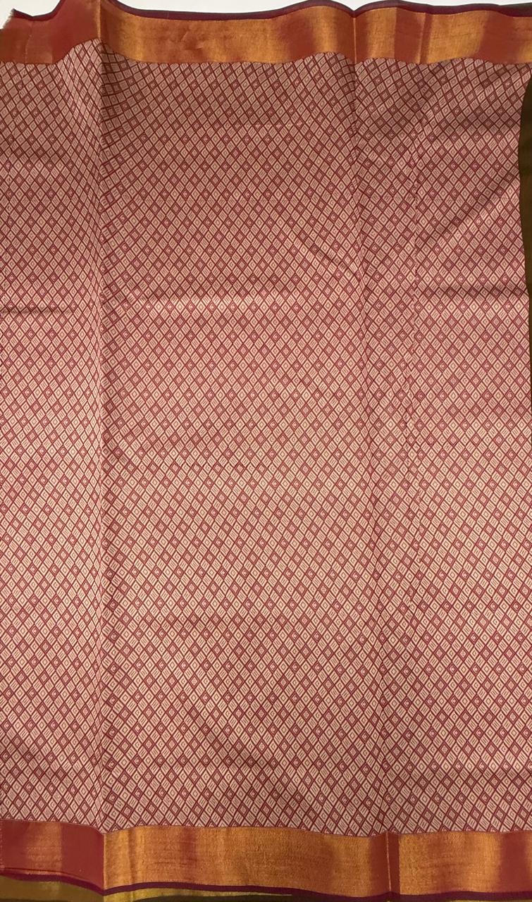 VSKC567 - cow dung green color body , purple color pallu , blouse.