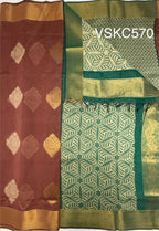 VSKC570 - onion brown color body , green color pallu , blouse.