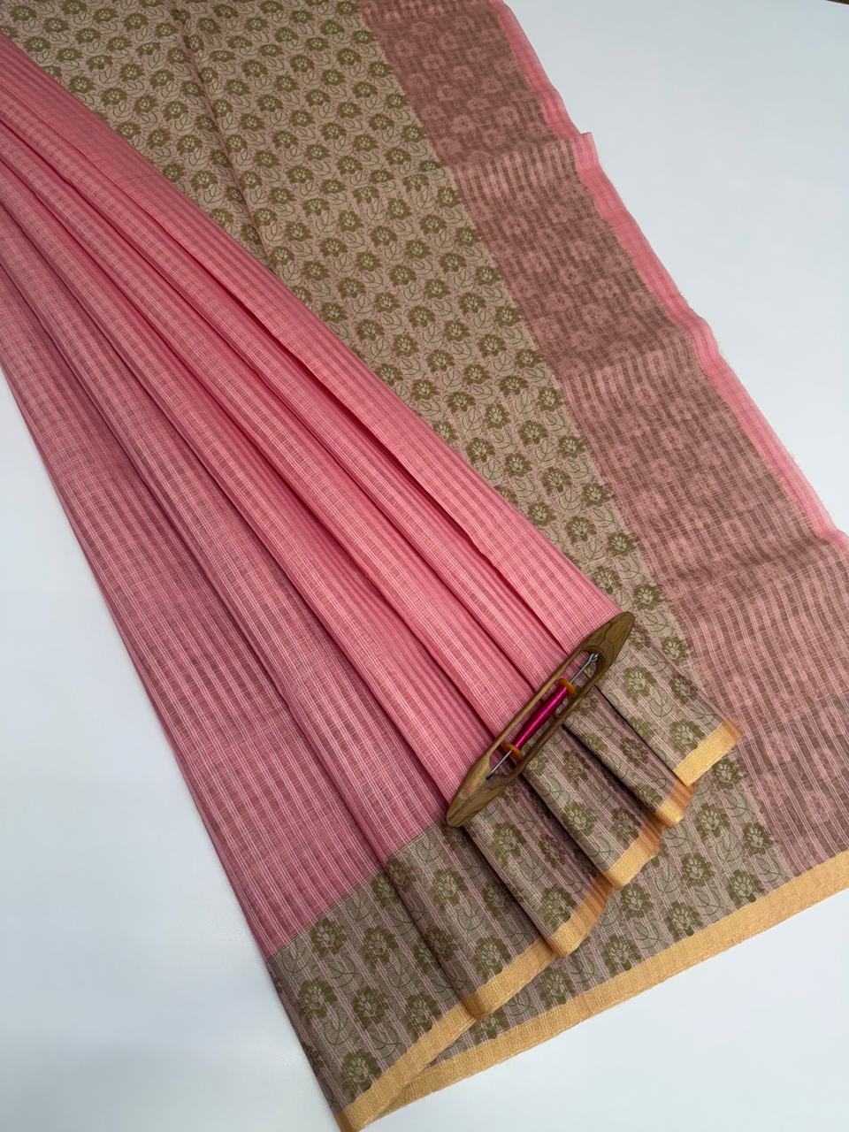 VSKC571 - pink color body , green with sandal color pallu , blouse.