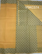 VSKC574 - yellow color body , green with sandal color pallu , blouse.