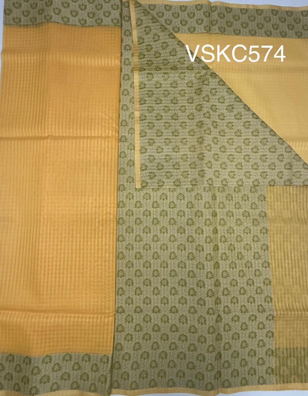 VSKC574 - yellow color body , green with sandal color pallu , blouse.