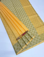 VSKC574 - yellow color body , green with sandal color pallu , blouse.