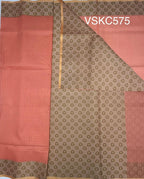 VSKC575 - peach color body , green with sandal color pallu , blouse.