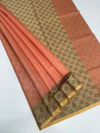 VSKC575 - peach color body , green with sandal color pallu , blouse.
