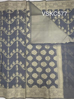 VSKC577 - grey color body , grey with sandal color pallu , blouse.