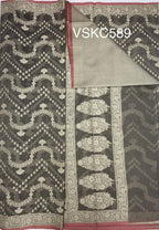VSKC589 - dark grey color body,pallu , blouse.