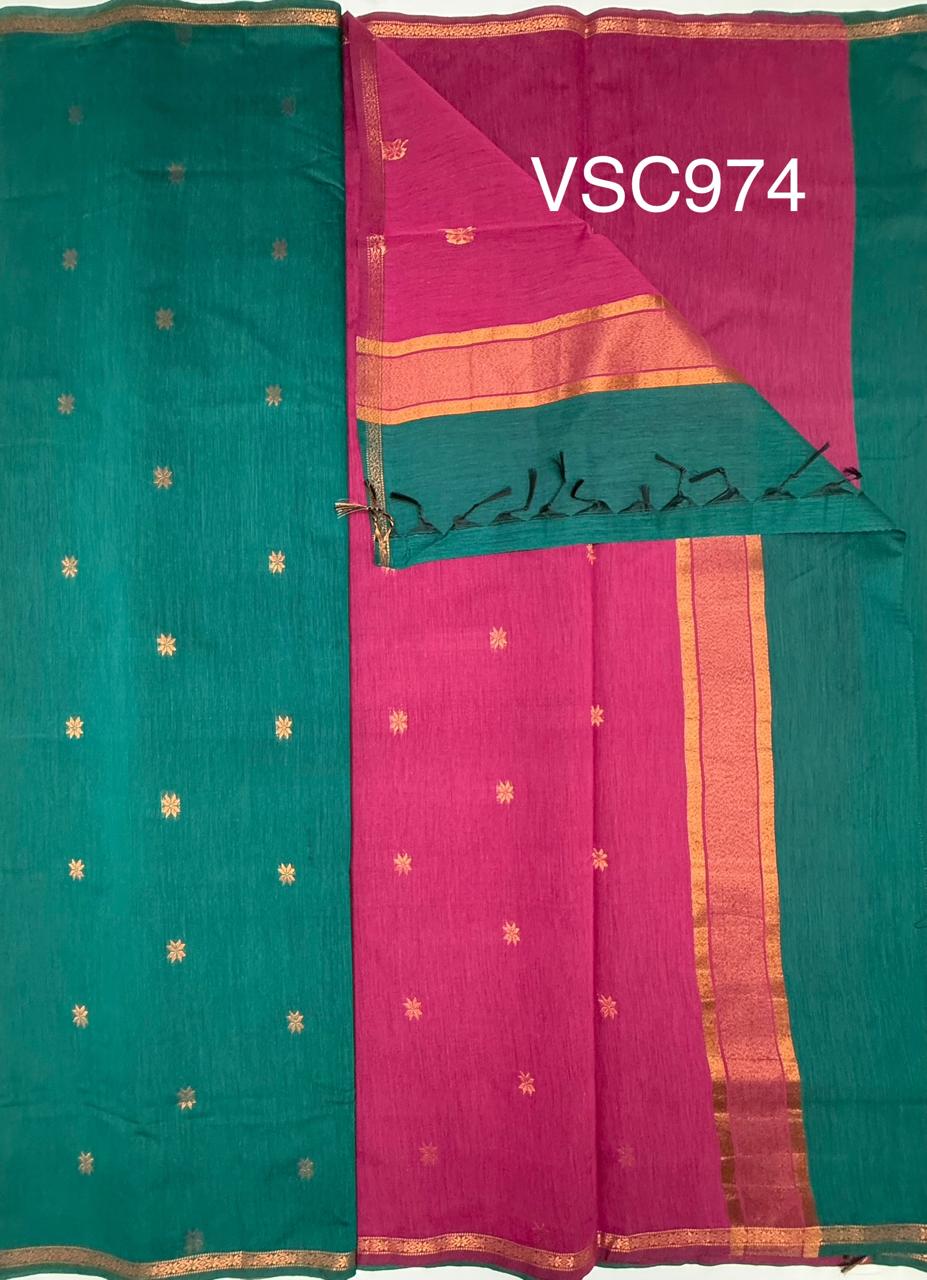 VSC974 - peacock green color body , purple color pallu,blouse.