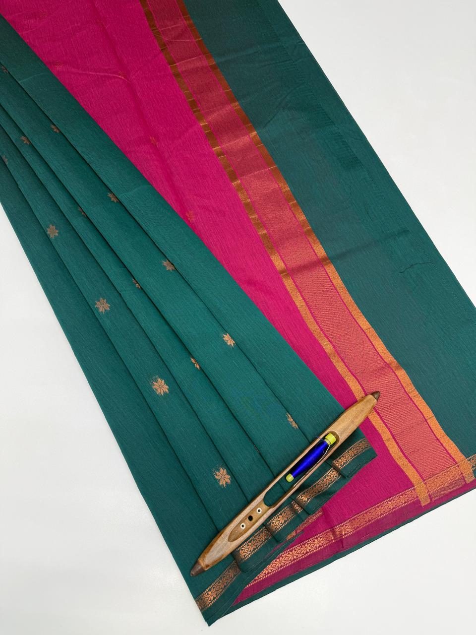VSC974 - peacock green color body , purple color pallu,blouse.