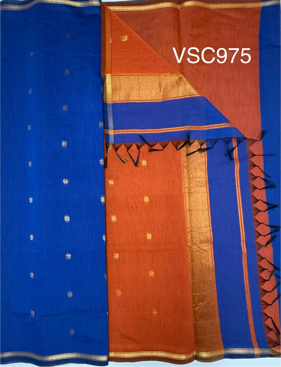 VSC975 - ink blue color body , orange color pallu,blouse.