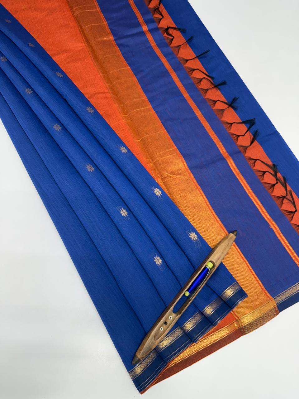 VSC975 - ink blue color body , orange color pallu,blouse.