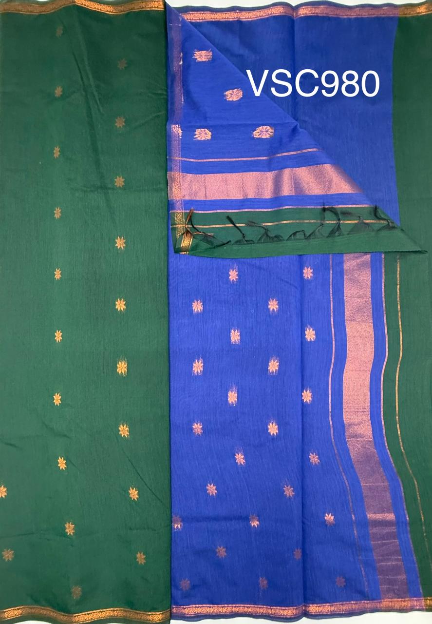VSC980 - bottle green color body , ink blue color pallu,blouse.