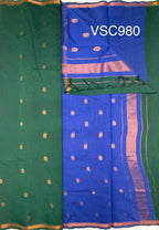 VSC980 - bottle green color body , ink blue color pallu,blouse.